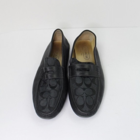 Coach Men's Pebble Leather Penny Loafer Driver Slippers Black Size 10 - Picture 1 of 3